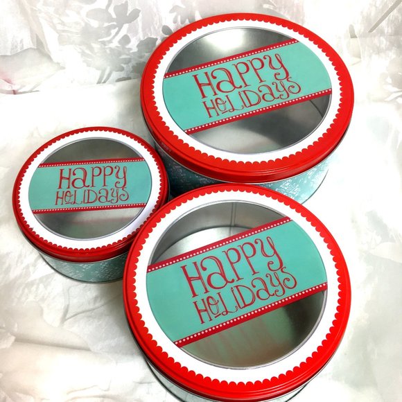 COOKIE Cake Candy Christmas Metal Set of 3 Storage Tins NWT - Picture 1 of 7